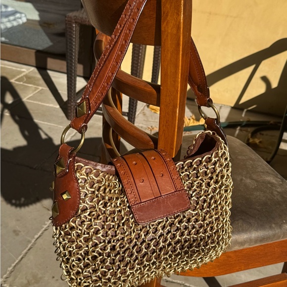 Michael Kors Collection Chain Mail Gold Links & Brown Leather shoulder handbag. - Picture 2 of 10